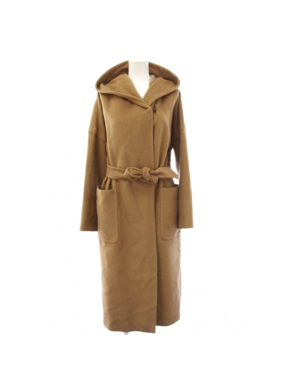 Max Mara Hooded Coat Long with Waist Ribbon Camel 40 Beige